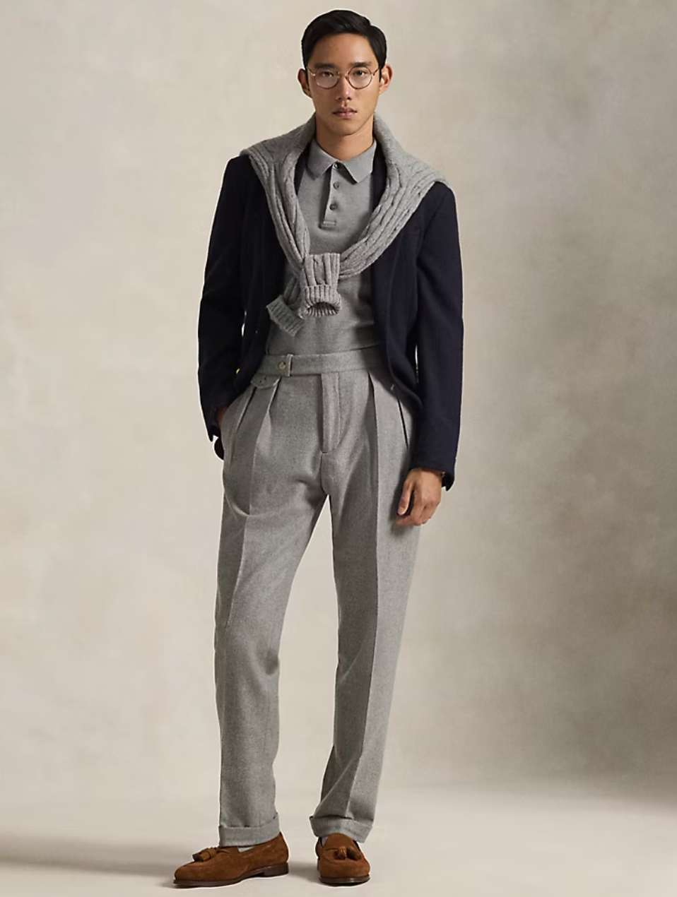 Pleated Wool Flannel Trouser