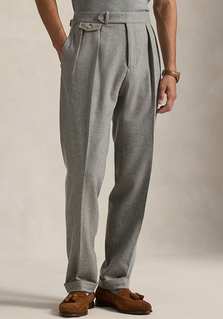 Pleated Wool Flannel Trouser